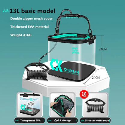13L Foldable EVA Live Fish Bucket – Thickened Portable Water Tank for Fishing Gear and Accessories