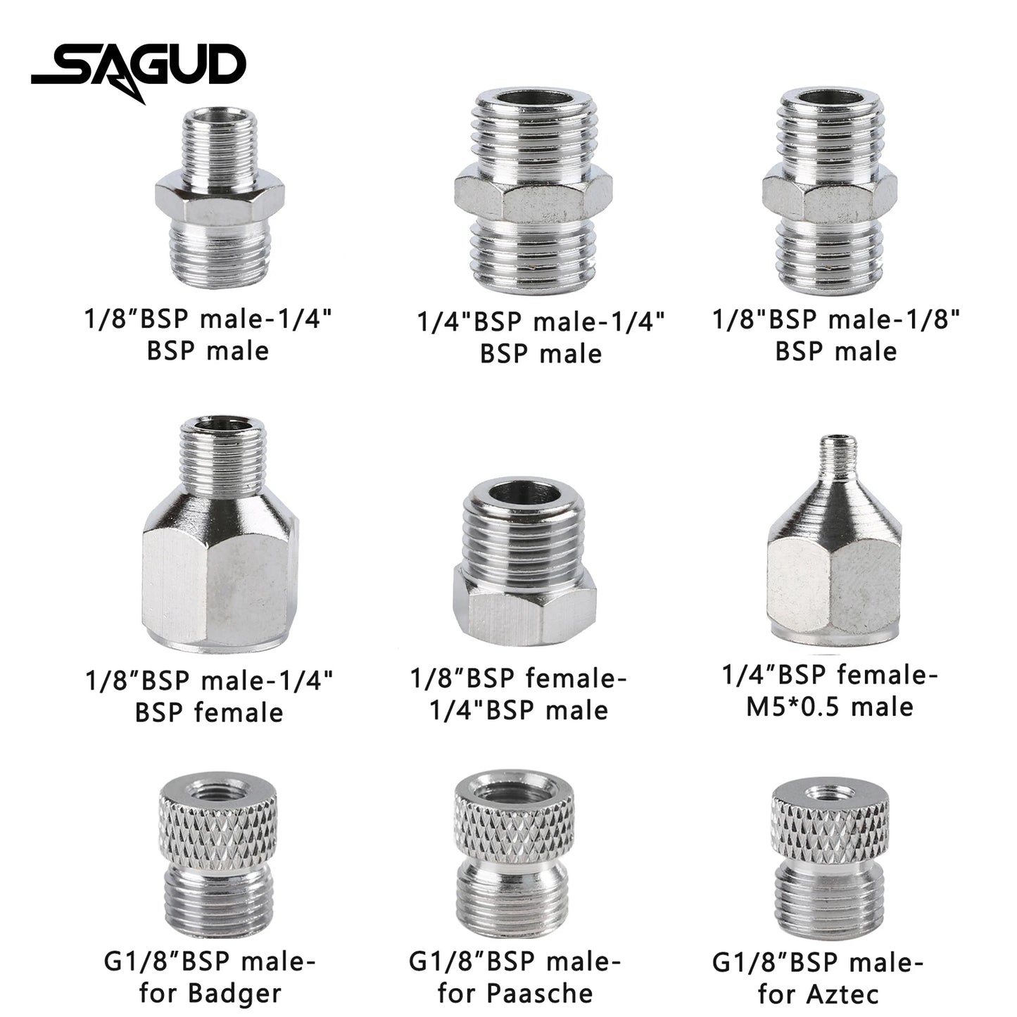SAUGD 9PCS Airbrush Adapter Fitting Replacement Kit – Coupling Connectors for Compressor & Airbrush Hose