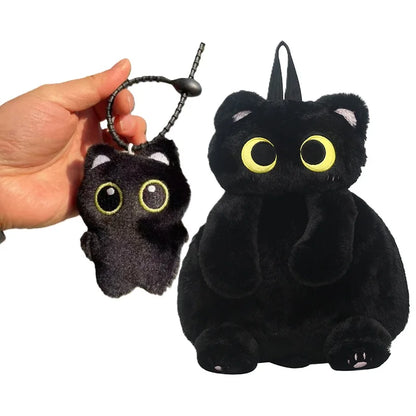 Black Cat Plush Backpack – Kawaii Kitten Doll Shoulder Bag with Large Capacity & Soft Toy Design