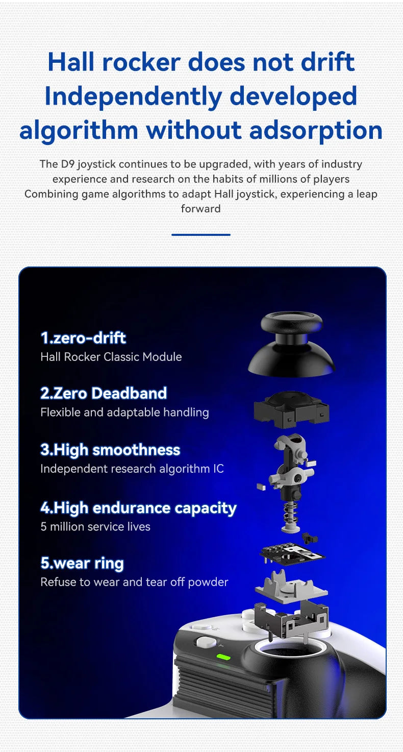 BSP-D9 Wireless Bluetooth Mobile Game Controller – Stretch Design for PC, Tablet, Switch, PS3/PS4, Dual Hall Somatosensory Controller