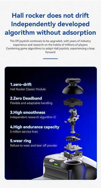 BSP-D9 Wireless Bluetooth Mobile Game Controller – Stretch Design for PC, Tablet, Switch, PS3/PS4, Dual Hall Somatosensory Controller