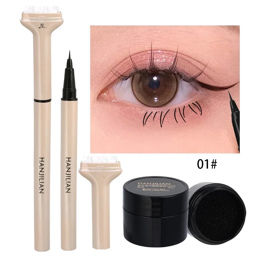 Reusable 2-in-1 Eyelash Stamps Pen - Quick Dry Black/Brown Liquid Eyeliner for Lower Lash Seal & Eyelash Simulation Makeup