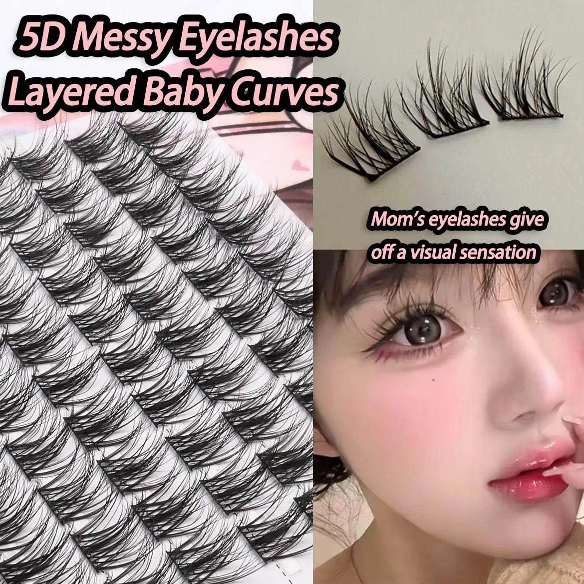 5D Mink Manga Lashes - Fluffy Individual & Natural False Eyelashes, Korean Makeup, Lazy Trilogy Cluster Lashes