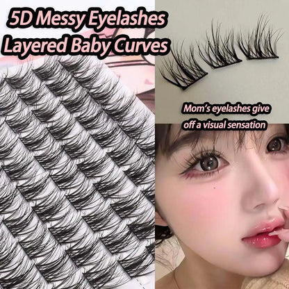 5D Mink Manga Lashes - Fluffy Individual & Natural False Eyelashes, Korean Makeup, Lazy Trilogy Cluster Lashes