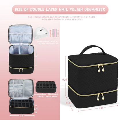 Nail Polish & Essential Oil Storage Bag – Portable Double-Layer Cosmetic Organizer with 30 Compartments