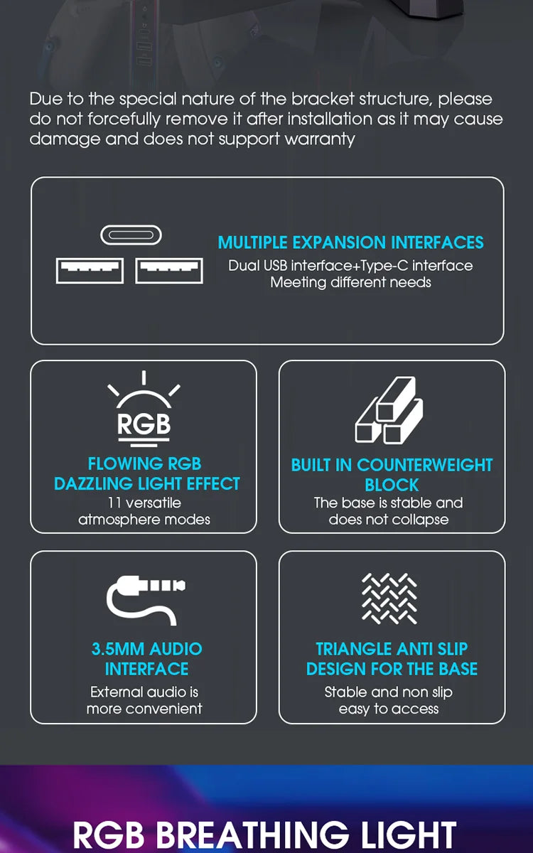 RGB Gaming Headset Stand – LED USB Charging Dock with Sound-Activated Lights & 11 Modes