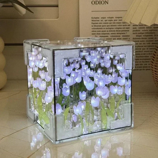 DIY Tulip Flower Sea Cube Night Lamp – 3D Creative Material Kit for Couples