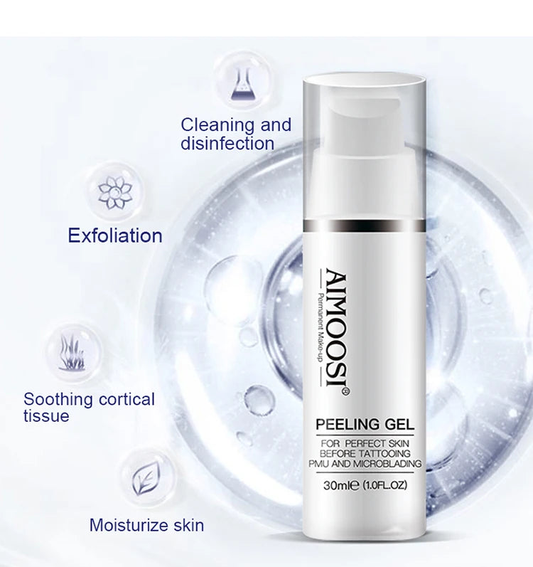 Aimoosi Exfoliating Gel – Clean Skin Cuticle Prep for Semi-Permanent Microblading, Eyebrow & Lip Tattoo Coloring