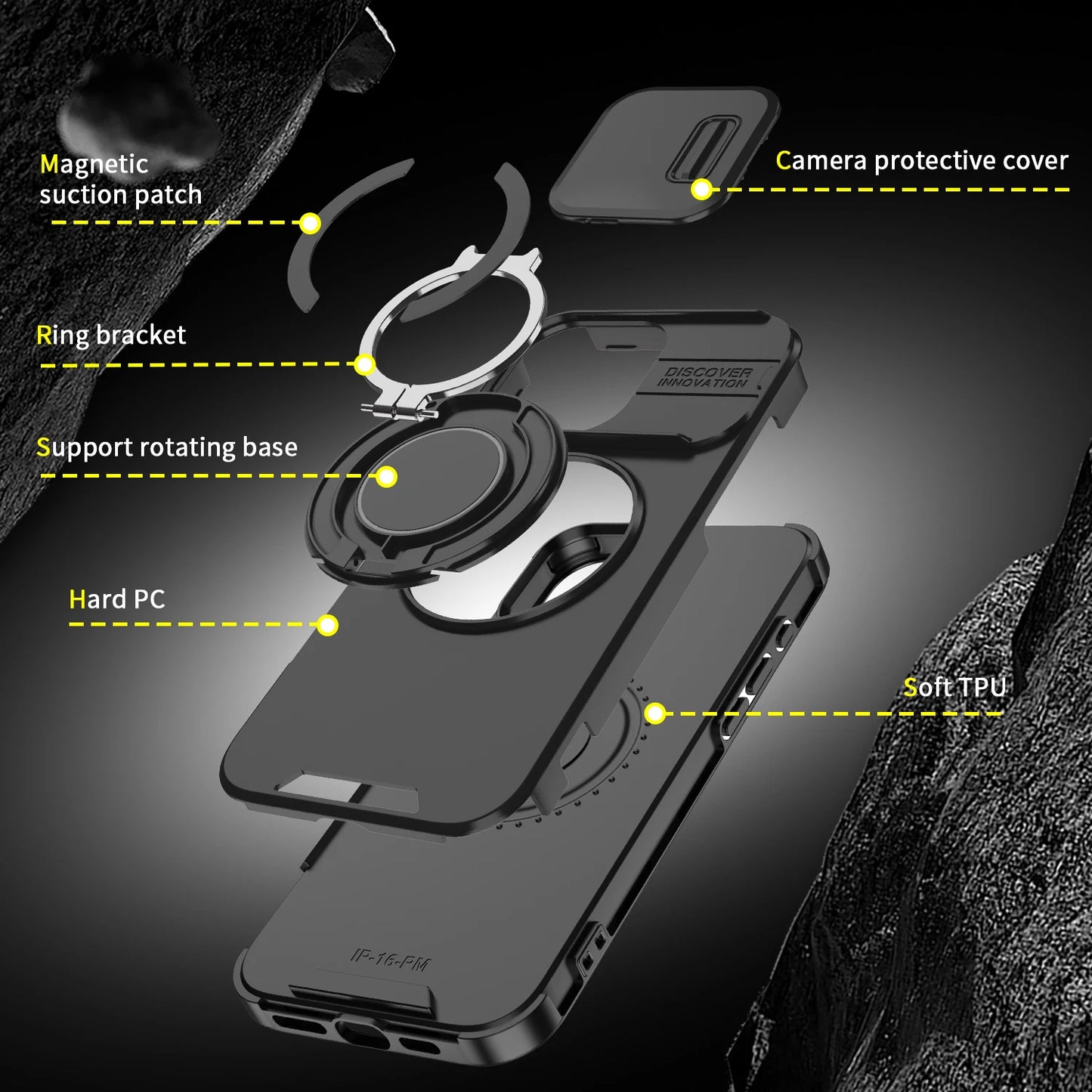 Luxury Rugged Armor Magnetic Case – Heavy Duty PC Cover with Slide Camera Protection for iPhone 16, 15, 14, 13, 12, 11 Pro Max Plus