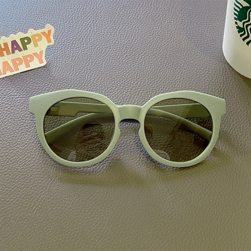 2023 Kids Checker Panel Round Sunglasses – Cute UV400 Sun Protection for Baby Girls & Children Outdoor Wear