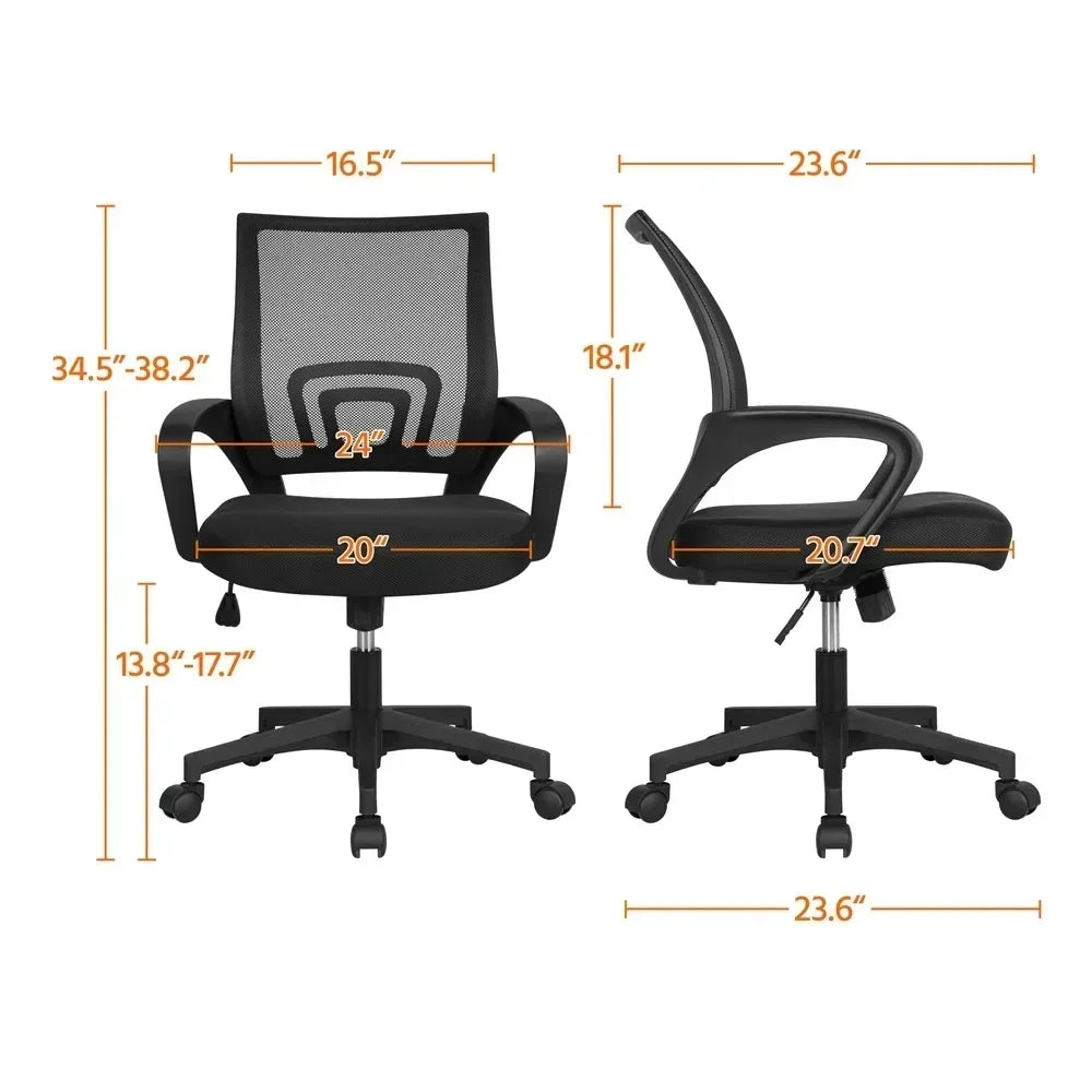 Adjustable Mid Back Mesh Office Chair with Armrests – Black Swivel Computer & Gaming Chair