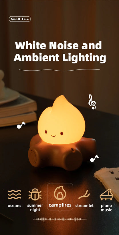 Campfire LED Night Light with White Noise – Creative Room Desk Lamp for Kids Gift
