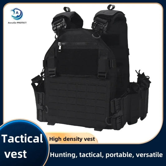 New Combat Vest 6094 – Lightweight Quick Release Laser Cut Tactical Gear for Hunting, Black Tactical Vest