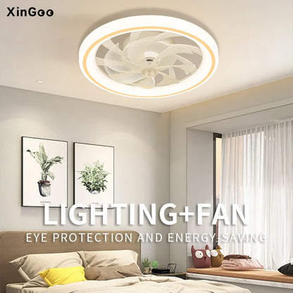 Smart Ceiling Fan with Lights Remote Control - Bedroom Decor Ventilator Lamp, 48cm Air Invisible Blades, Retractable & Silent