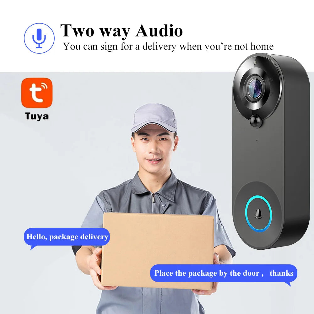 1080P Wireless Video Doorbell — WiFi Smart Doorbell with Tuya, Night Vision, Motion Detection & Two-Way Intercom for Home