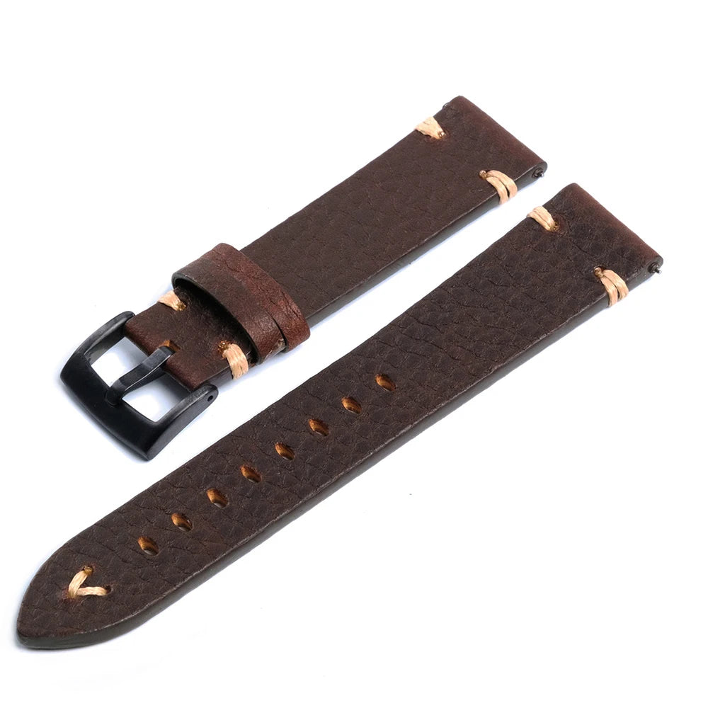Genuine Leather Watch Straps - Vintage Italian Distressed Smart Watch Bands 20mm & 22mm for Men