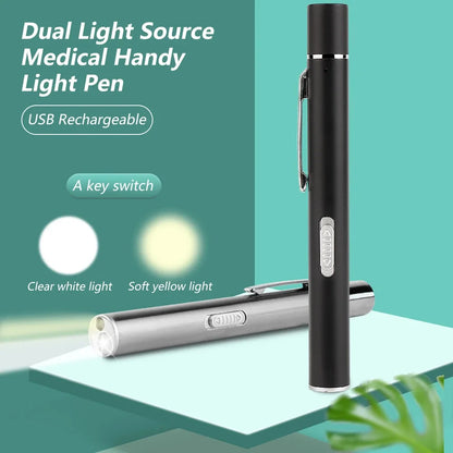 USB Rechargeable Medical Pen Light | Mini Nursing LED Flashlight with Stainless Steel Pocket Clip