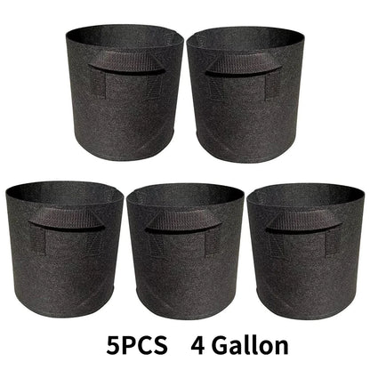 5-Pack Grow Bags with Handles — Aeration Fabric Pots for Plants, Available in 3, 4, 5, 7 & 30 Gallon