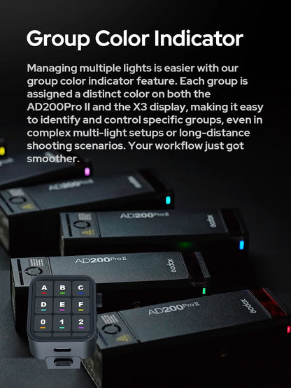 Godox AD200 Pro II Flash – 200Ws, 1/8000 HSS, 2980mAh Battery, 2.4G Wireless X System, Bi-Color Modeling Lamp Speedlight Flash