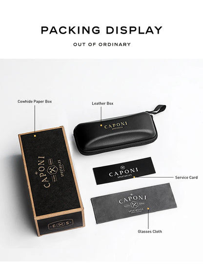 CAPONI Square Photochromic Polarized Sunglasses for Men - Rimless, Classic Design, UV400 Protection Eyewear (BS7467)