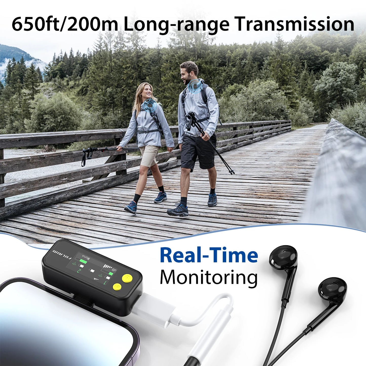 FULAI M X5 Wireless Lavalier Microphone – Quick Noise-Cancellation System for DSLR, iPhone, Android & YouTube Recording