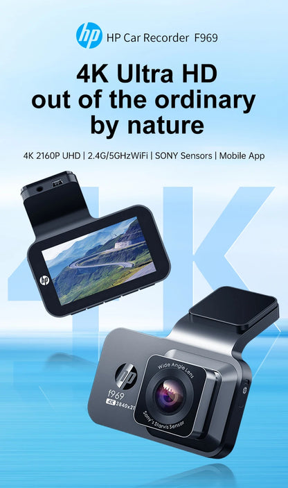 HP 4K HD Car Dash Cam – Night Vision, WiFi, Parking Monitoring, DVR Loop Video Recording