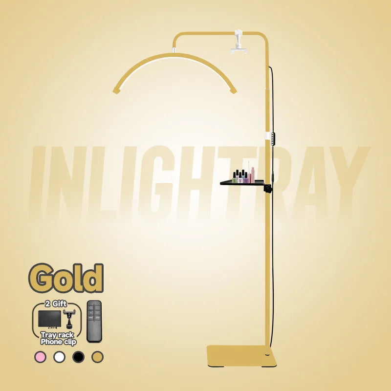 23" OEM 45W LED Eyelash Extension Lamp – Adjustable Brightness Half-Moon Bed Lamp with Ring Light & Free Logo