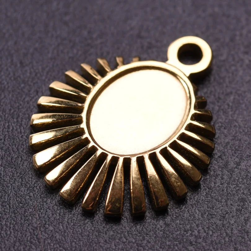 6pcs Real Gold-Plated Sun Charms - Stainless Steel Jewelry Making Pendants, Heart, Moon & Sunshine Design