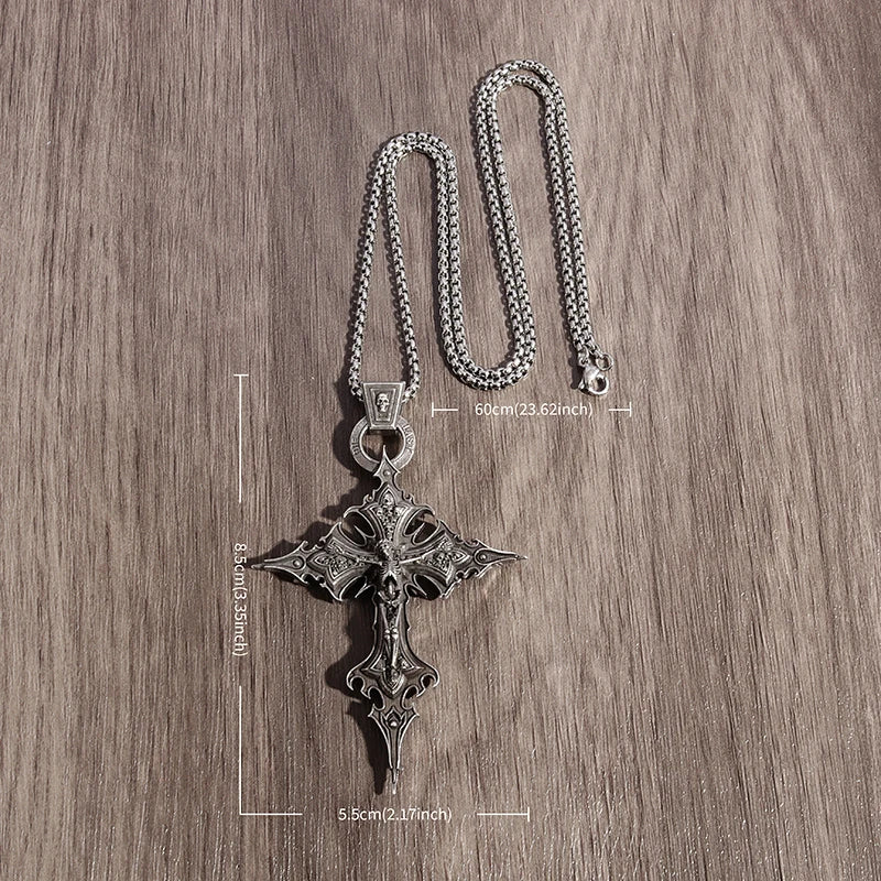 Gothic Crucifixion Skull Cross Pendant Necklace – Catholic Prayer Jewelry for Men & Women, Punk Trendy Accessory