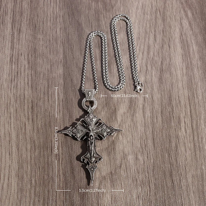 Gothic Crucifixion Skull Cross Pendant Necklace – Catholic Prayer Jewelry for Men & Women, Punk Trendy Accessory