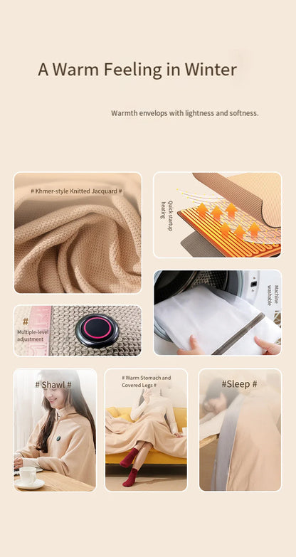 Electric Heating Shawl & Wearable Blanket – Rechargeable, Washable Heated Blanket for Outdoor, Office & Travel Use