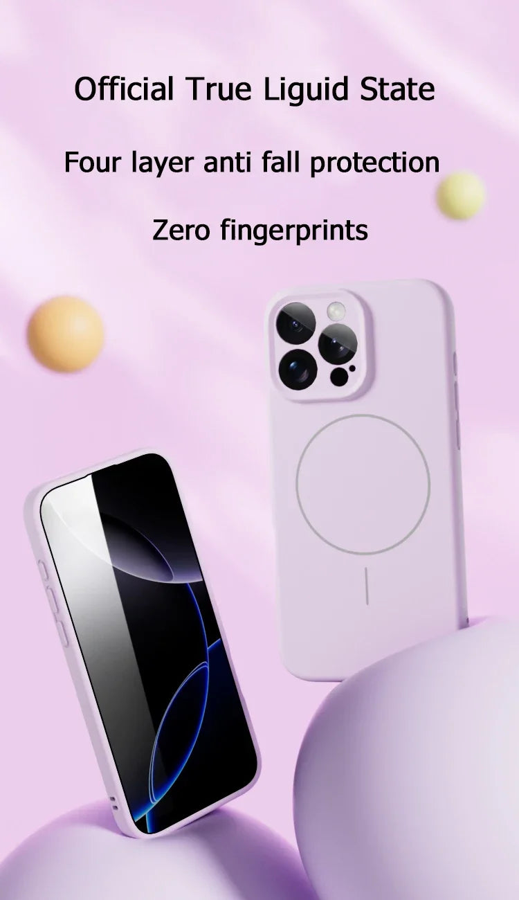 Original Liquid Soft Silicone Magsafe Case — Magnetic Wireless Charging Cover for iPhone 11–16 Pro Max