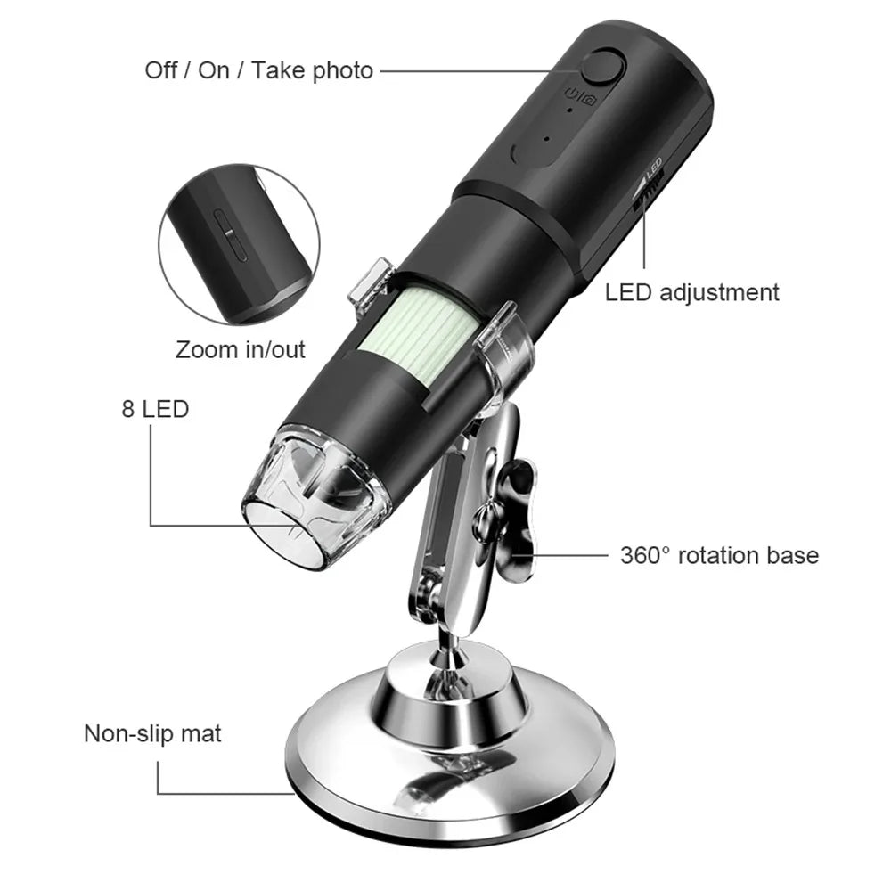 WiFi Digital Microscope - Wireless Electron Dermatoscope for Scalp Detection, Pores Magnifier & Skin Analyzer