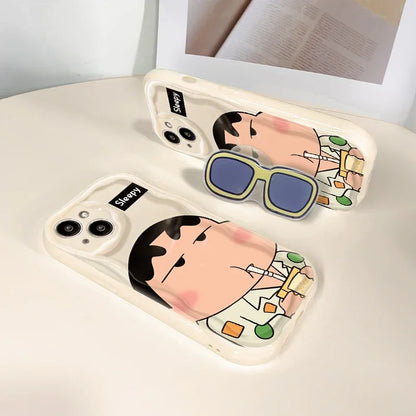 C-Crayon S-ShinChan Glasses Support Case for iPhone 15/14/13/12/11 Pro Max, Mini, XR, XS, X, 8, 7, 6/6S Plus, SE 2020 | Shockproof Cover