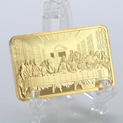 1 OZ Gold Replica Bar – Last Supper Jesus & Angel 999 Gold-Clad Christian Commemorative Coin