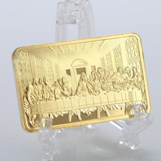 1 OZ Gold Replica Bar – Last Supper Jesus & Angel 999 Gold-Clad Christian Commemorative Coin