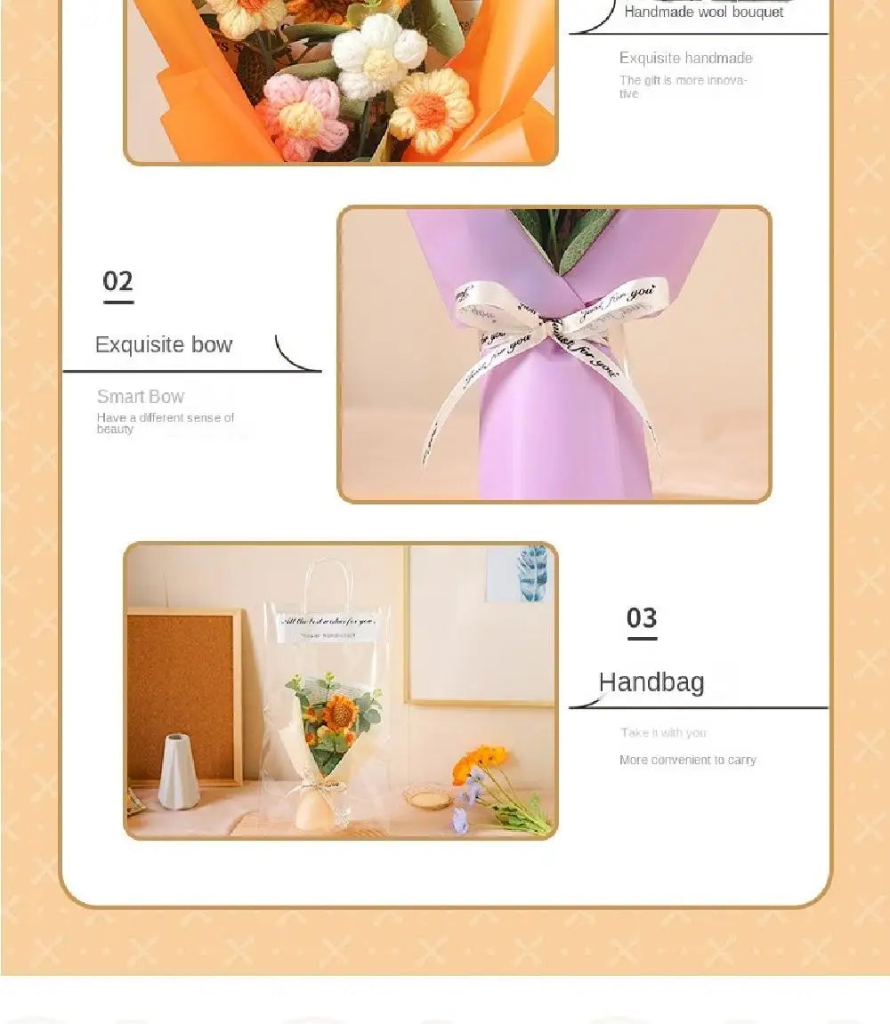 Handmade Artificial Flower Crochet Bouquet – Sunflower & Daisy Eternal Flowers, Anniversary, Mother’s Day & Birthday Gift