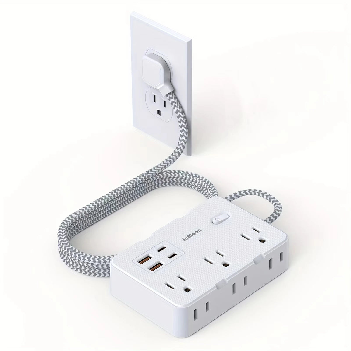 US Plug AC Outlet Power Strip – Braided Extension Cord with USB Type-C ...