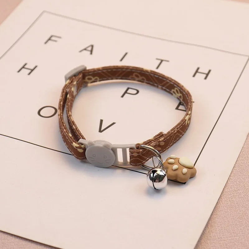 Pet Collar with Bell – Adjustable Cartoon Footprint Necklace for Dogs, Puppies & Kittens, Colorful Safety Bell Accessory