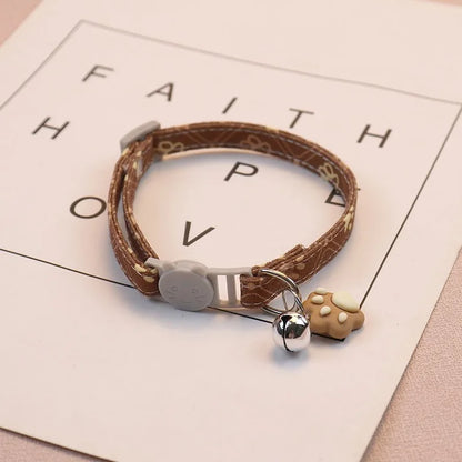 Pet Collar with Bell – Adjustable Cartoon Footprint Necklace for Dogs, Puppies & Kittens, Colorful Safety Bell Accessory