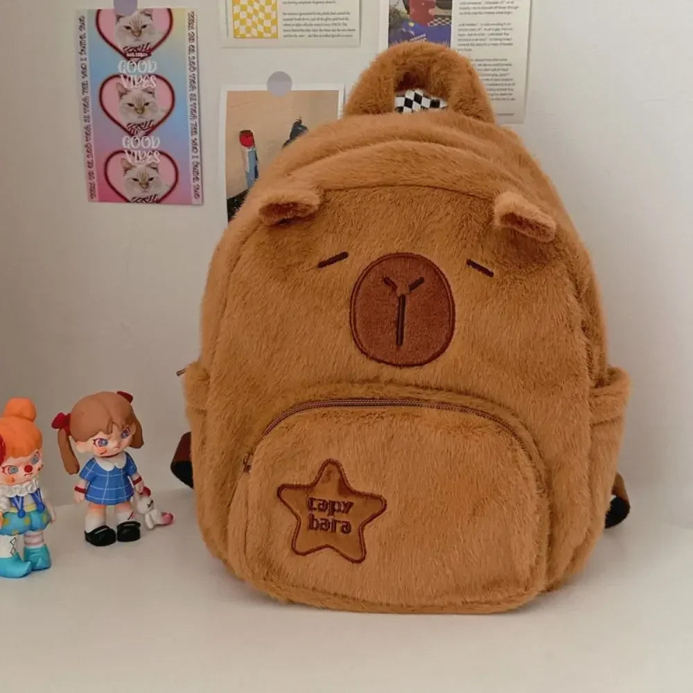 Kawaii Capybara Plush Backpack – Women’s Cartoon Crossbody & Large Capacity Tote Bag