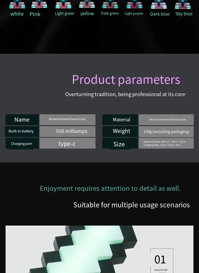 Minecraft Sword Night Light – Color-Changing Table Lamp, Game-Inspired Decorative Gift for Children