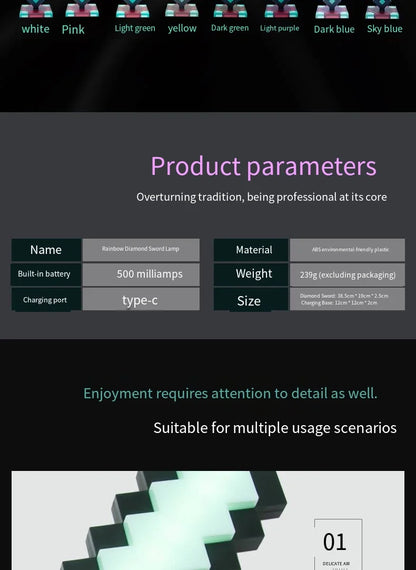 Minecraft Sword Night Light – Color-Changing Table Lamp, Game-Inspired Decorative Gift for Children