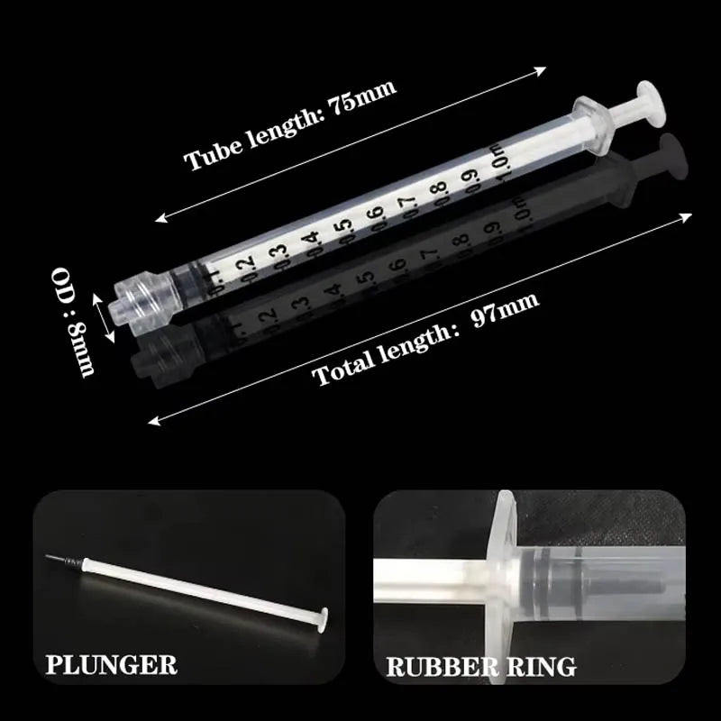 100PCS 1ml Luer Lock Syringes – Sterilized Lab Injectors for Glue Dispensing & Sampling, Individual Packaging