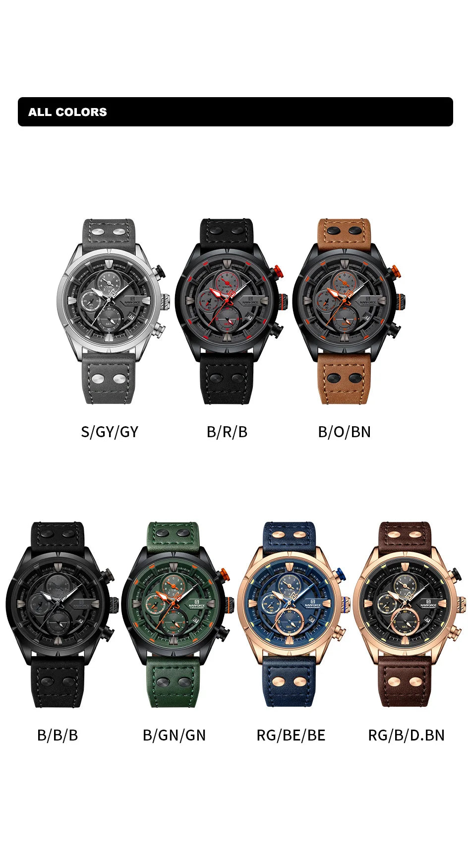 NAVIFORCE Men's Casual Watch – Luxury Waterproof Chronograph Quartz Wristwatch with Genuine Leather Strap