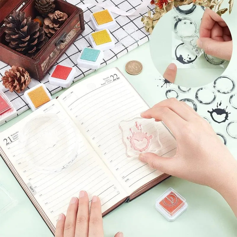 Tea and Coffee Stains Clear Stamp Sheet - Transparent Silicone Background Spill Stamp for Scrapbook and Card Making (1 Sheet, 4.3 x 6.3 Inch)