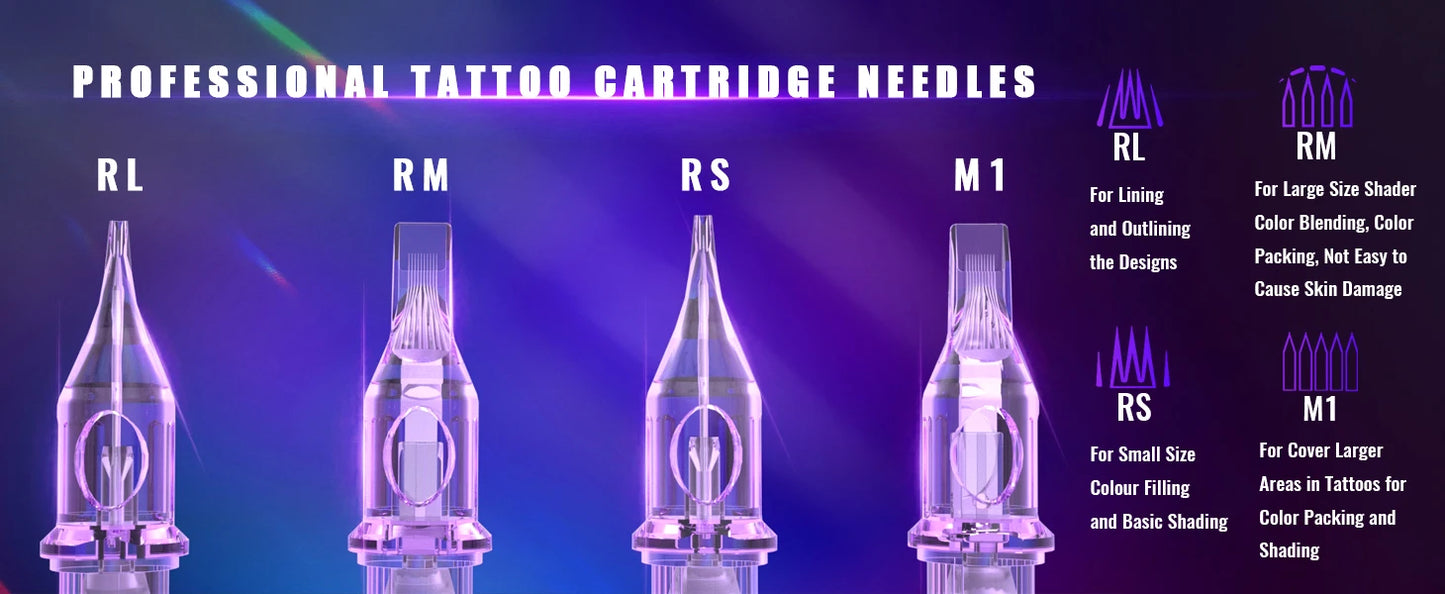 10pcs Disposable Tattoo Cartridge Needles – RL, RS, RM, M1 Series for Eyebrow, Eyeliner & Permanent Makeup