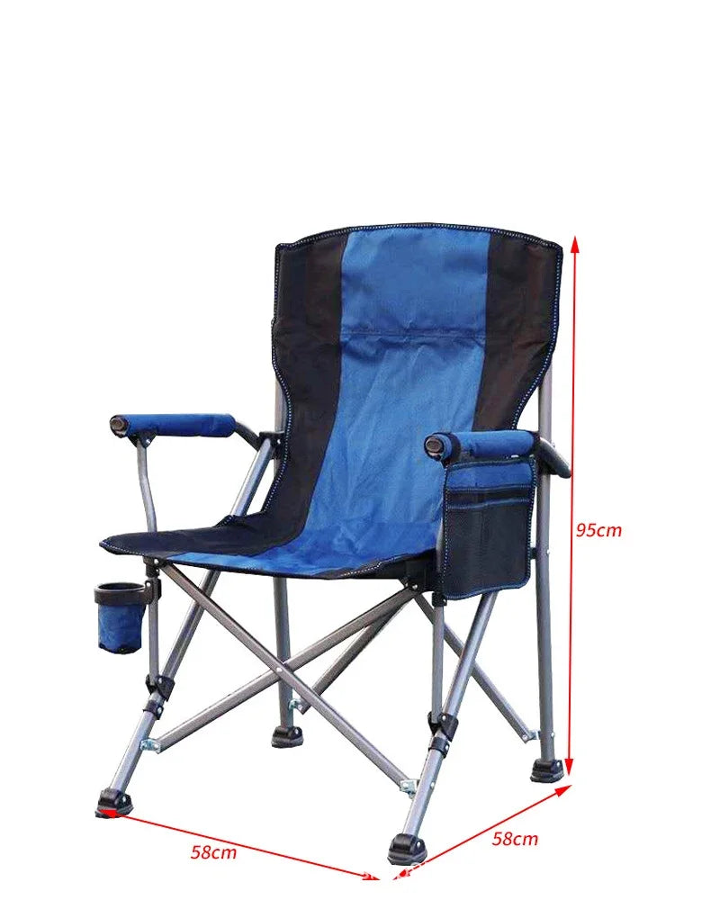 Outdoor Folding Fishing Chair – Large Camping Chair with Backrest, Armrests & Cup Holder