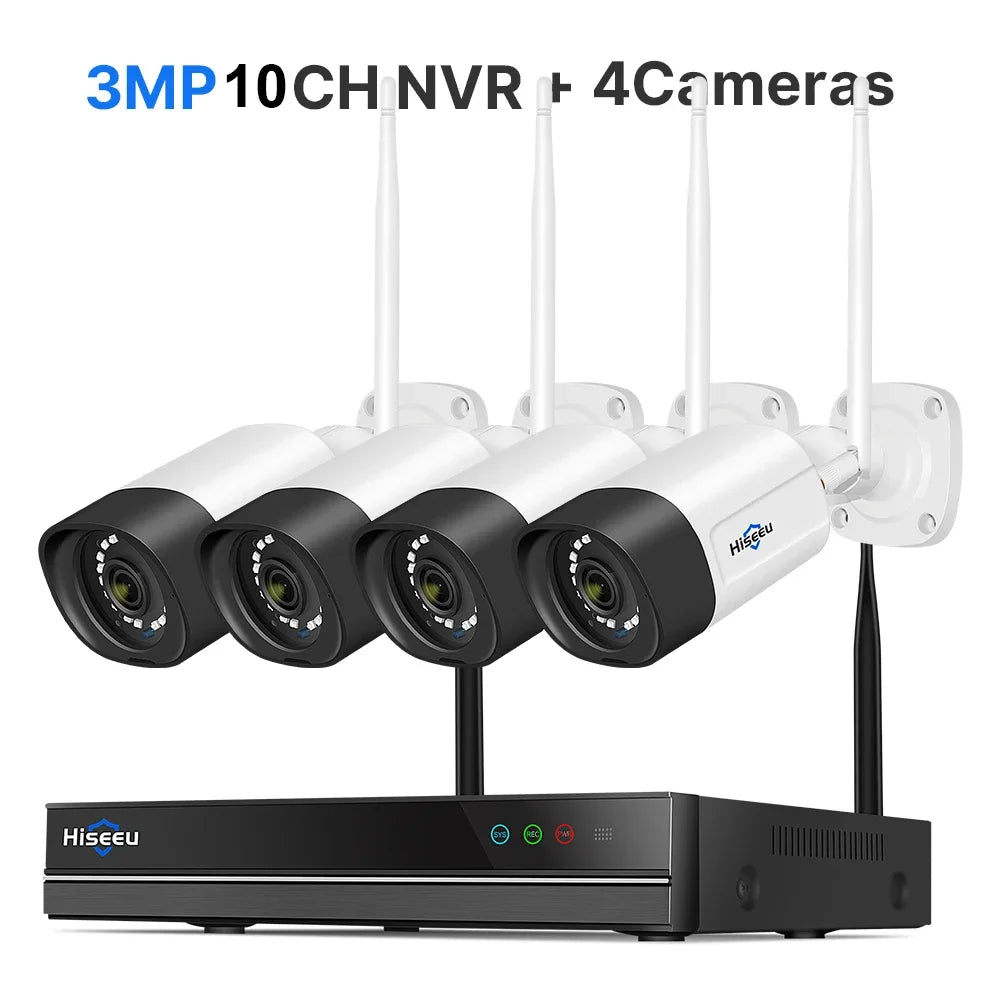Hiseeu 10CH 5MP WiFi Security Camera System — H.265 NVR with Color Night Vision, Human Motion Detection & 2-Way Audio Outdoor Cameras