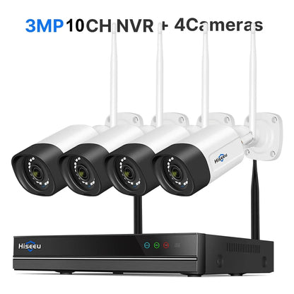Hiseeu 10CH 5MP WiFi Security Camera System — H.265 NVR with Color Night Vision, Human Motion Detection & 2-Way Audio Outdoor Cameras